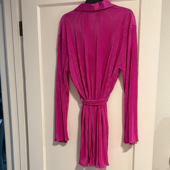 Vibrant Pleated Long Sleeve silk Dress - Picture 5 of 7